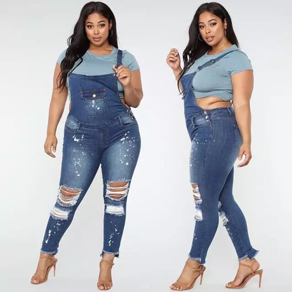 Ripped Denim Overalls